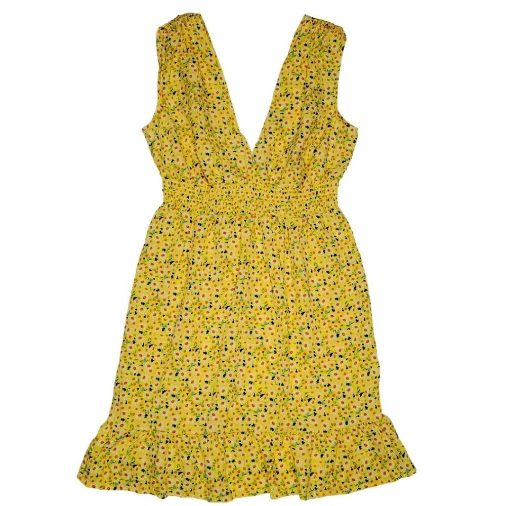 Spring Yellow Floral Mini Dress Sleeveless Size Medium